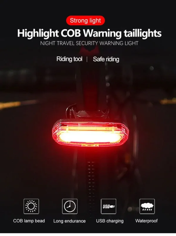 Puissant Feu arrière VTT lumière rouge vélo lumière arrière USB Rechargeable eclairage lumiere Lampe – Image 4