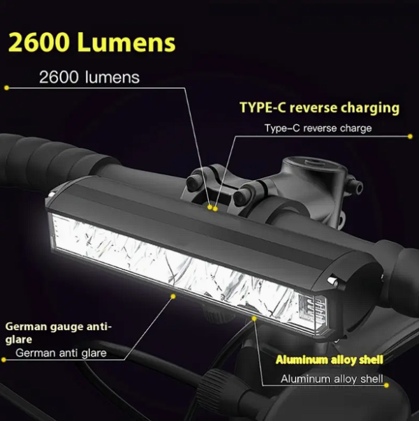 Puissante lampe 2600LM de vélo en alliage d'aluminium, lampe de vélo, lampe de poche rechargeable par USB powerbank